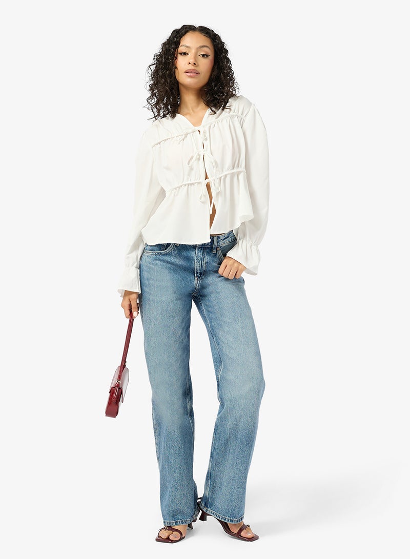 جينجر بلوزة بياقة على شكل حرف  وتفاصيل مجمعة - Image 4